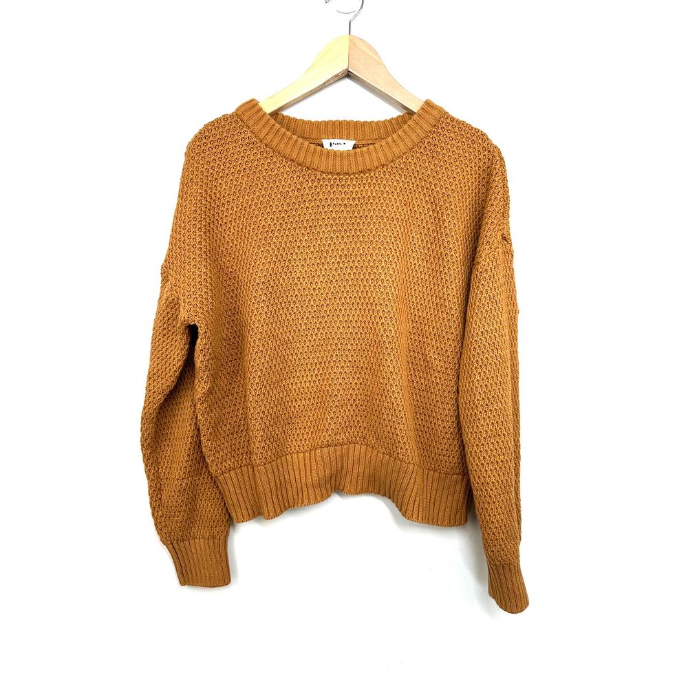 Pact Honeycomb Knit Crew Sweater Camel Size Small 100% Cotton - Picture 3 of 8